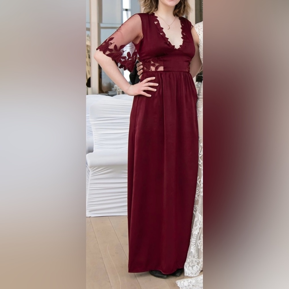 wild honey burgundy lace maxi dress